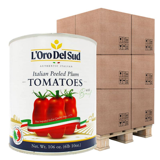 PALLET SPECIAL - L'Oro Del Sud, Whole Plum Tomatoes with Basil, 6.10 lb