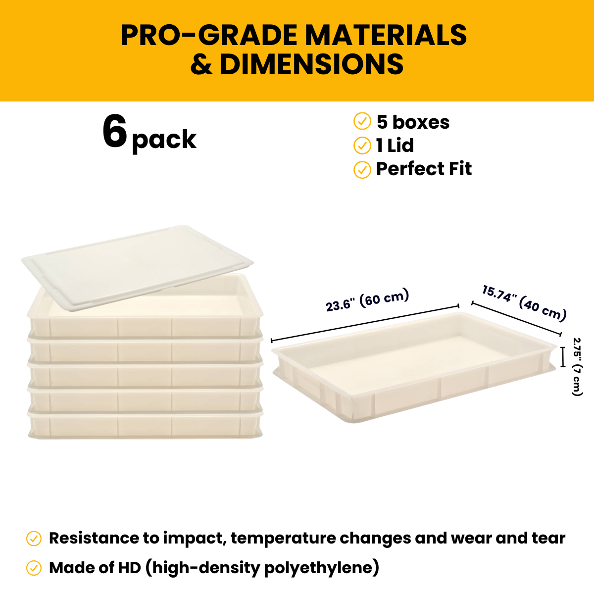 L'Oro Del Sud 5 Dough Proofing Box Tray with 1 Lid, White, 6 Pack, 23.6" x 15.74" x 2.75"