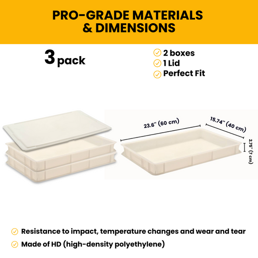 L'Oro Del Sud Dough Proofing Box (2 Pack + 1 lid), White,(23.6 inch x 15.74 inch x 2.75 inch)