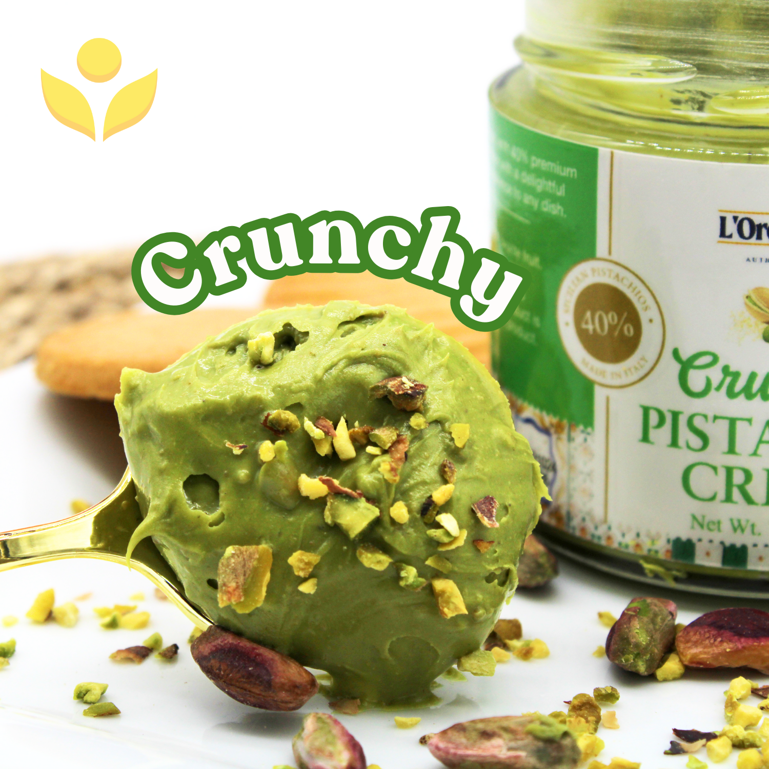 L’Oro Del Sud, Crunchy Pistachio Cream – Premium 40% Sicilian Pistachio Spread, 7 oz (200g), Sweet Pistachio Butter