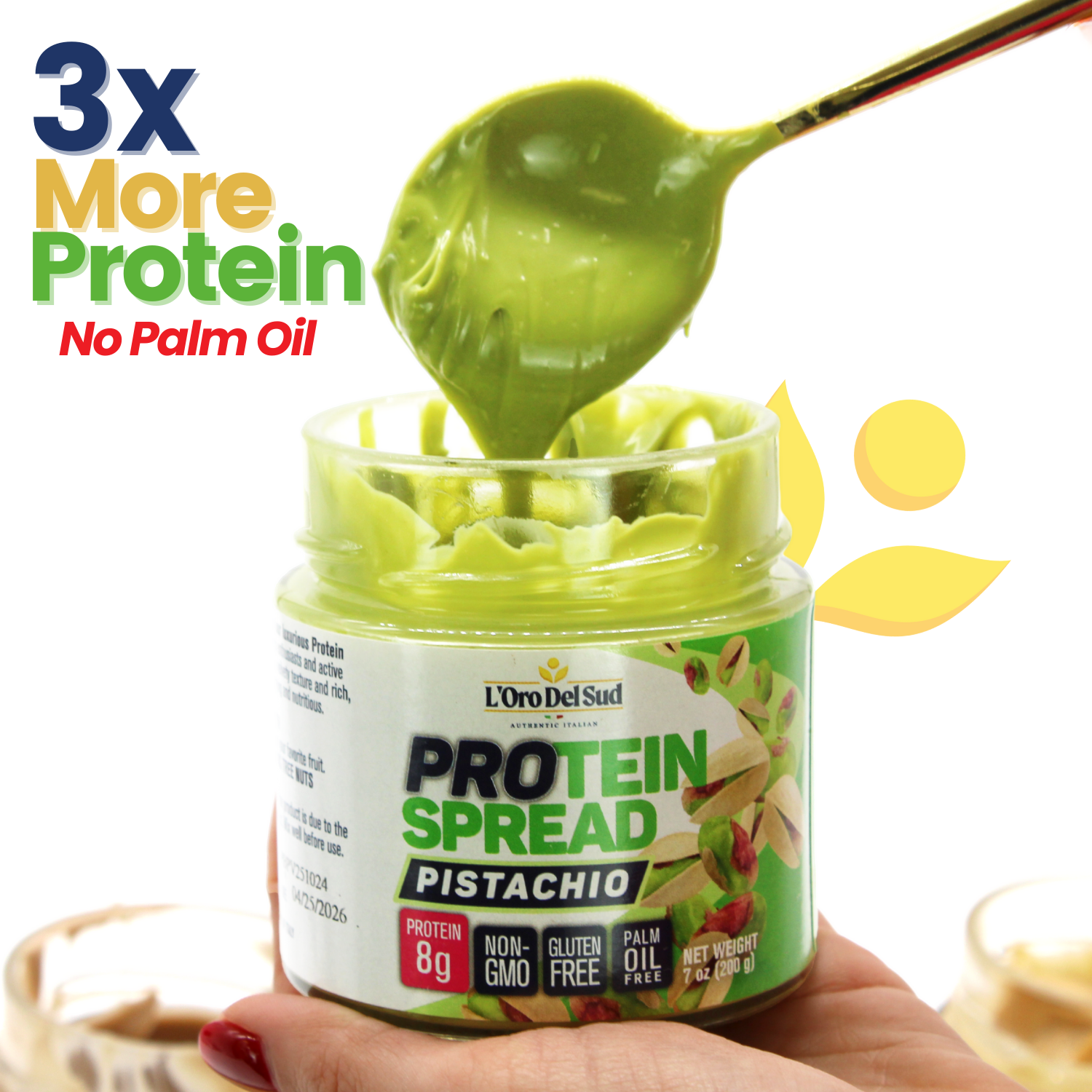 L’Oro Del Sud, Pistachio Protein Butter Spread – High Protein, 8g Protein per Serving, Italian Pistachio Cream, Non-GMO, Vegan