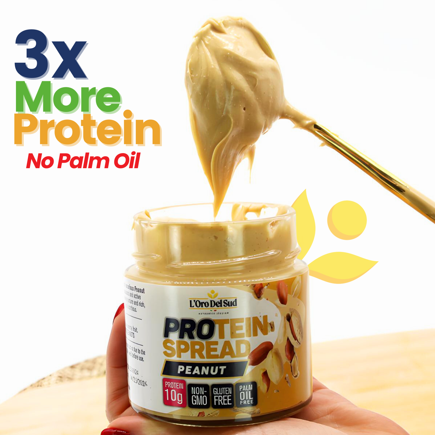 L’Oro Del Sud Peanut Butter Protein Spread, a rich and creamy blend that delivers 10g of protein per serving