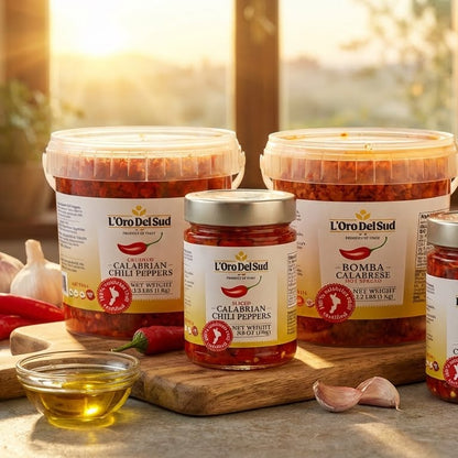 Hand-Picked, L'Oro Del Sud&nbsp;Certified Authentic, Sliced, Chopped, Calabrian Chili Peppers