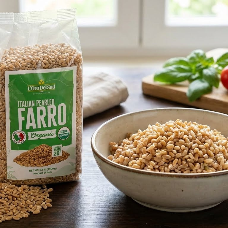 Bowl served of 100% Organic Italian Pearled Farro 