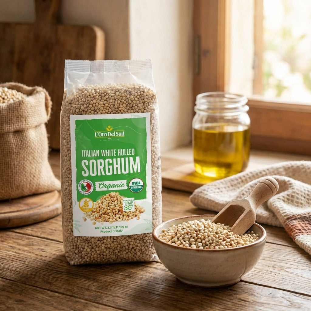 Bowl of L'Oro Del Sud 100% Organic Italian Authentic White Hulled Sorghum