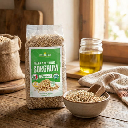 Bowl of L'Oro Del Sud 100% Organic Italian Authentic White Hulled Sorghum