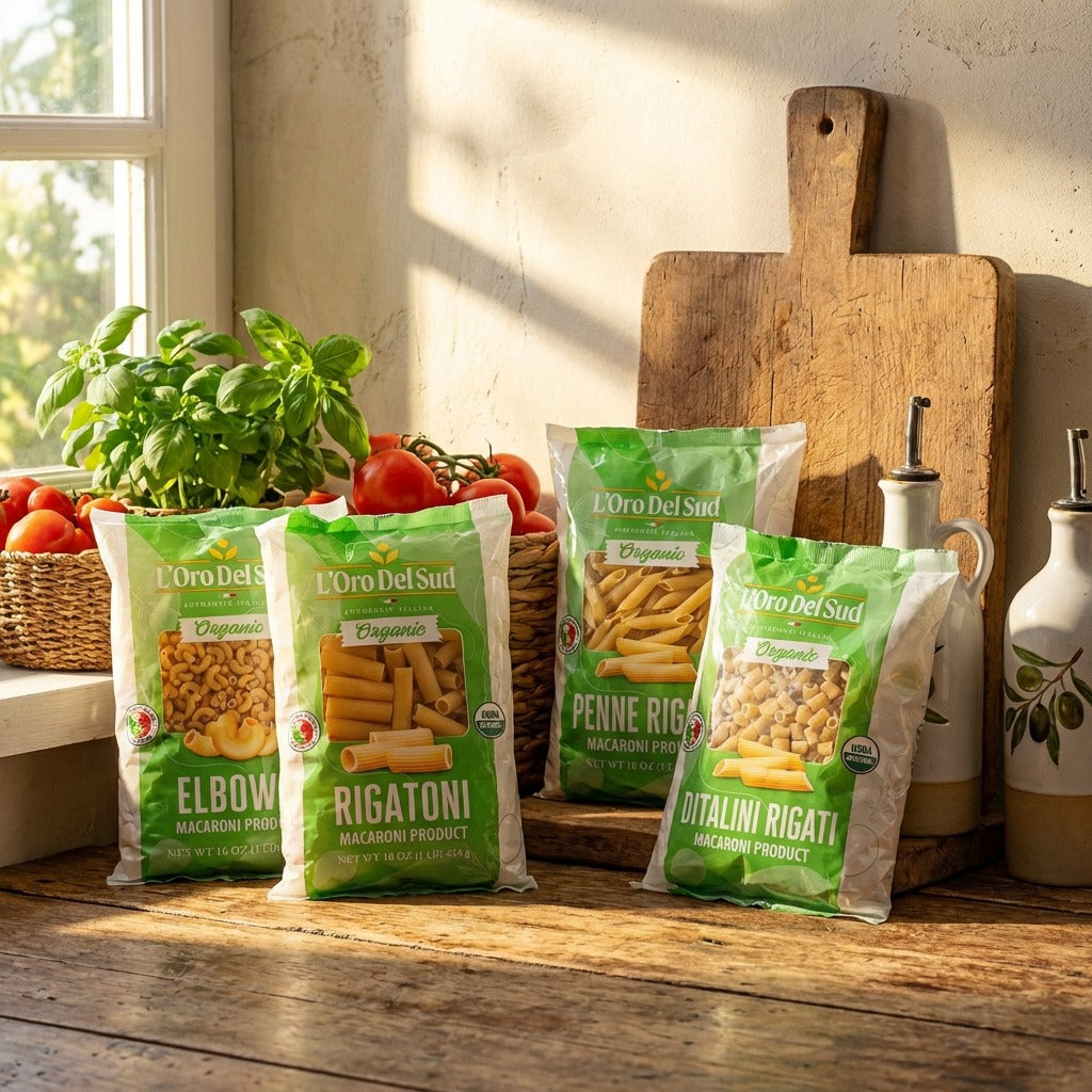  L’Oro Del Sud Organic Elbows Pasta, This classic short pasta shape is perfect for baked dishes, creamy sauces, soups, and pasta salads
