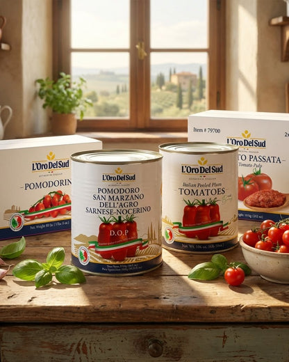 Premium L'Oro Del Sud products from Italy. Ideal for authentic pizza sauce and traditional pasta recipes.