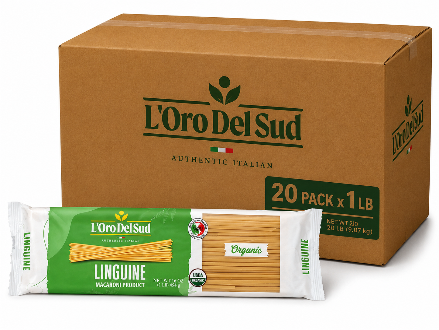L'Oro Del Sud, Organic Linguine Pasta 20 Pack x 1 lb