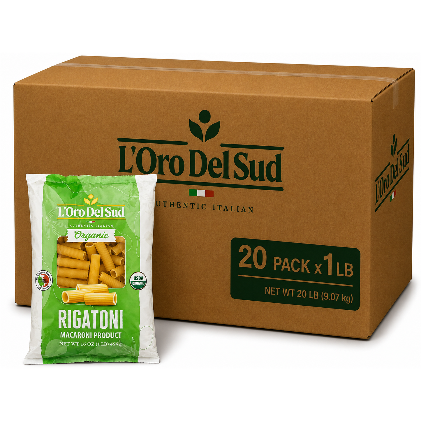 L'Oro Del Sud, Organic Rigatoni Pasta 20 Pack x 1 lb