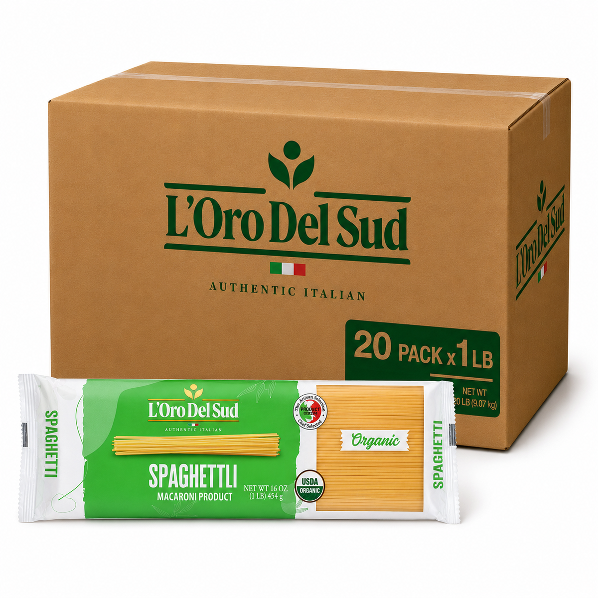 L'Oro Del Sud, Organic Spaghetti Pasta, 20 Pack x 1 lb
