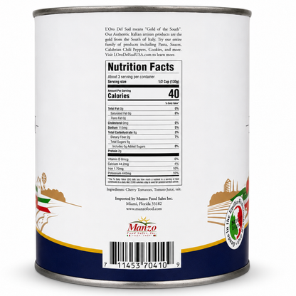 Nutrition facts label on a can with branding details