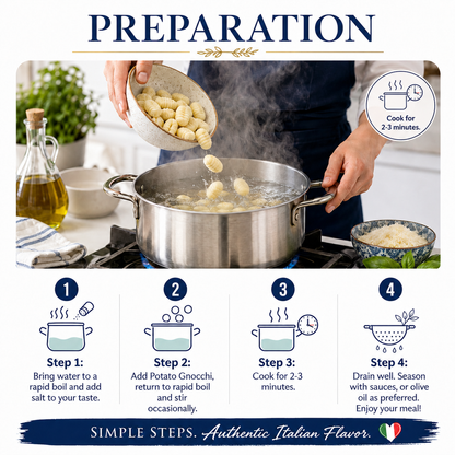 L'Oro Del Sud Potato Gnocchi — 3 x 1 lb bags of authentic Italian gnocchi made with 70% potatoes. Vegan, Non-GMO, no preservatives. Ready in 2–3 minutes.