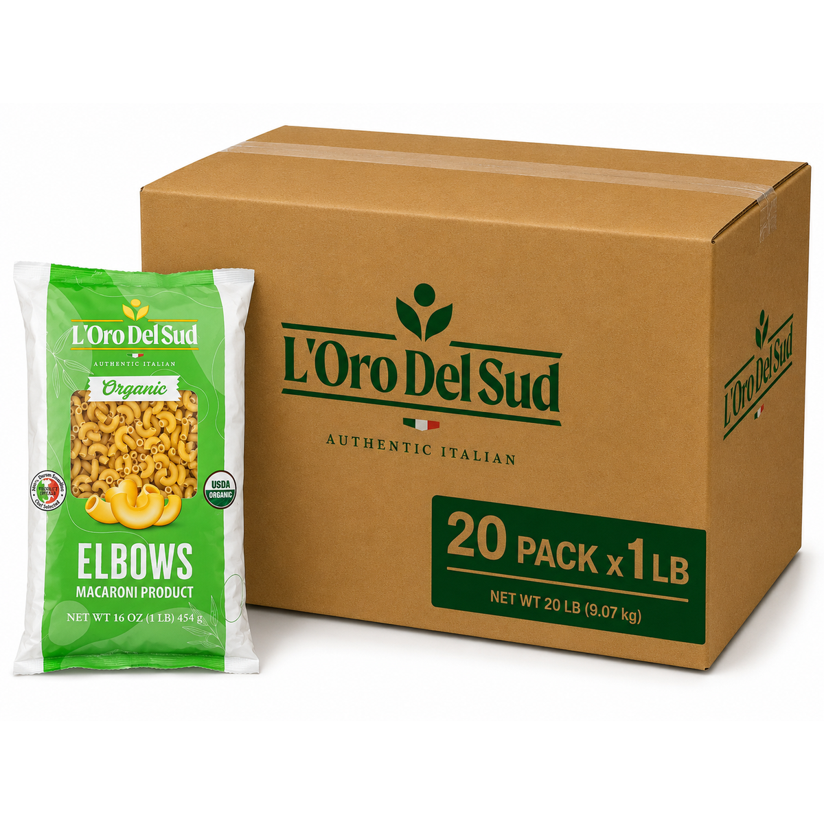 L'Oro Del Sud, Organic Elbows Pasta, 20 Pack x 1 lb
