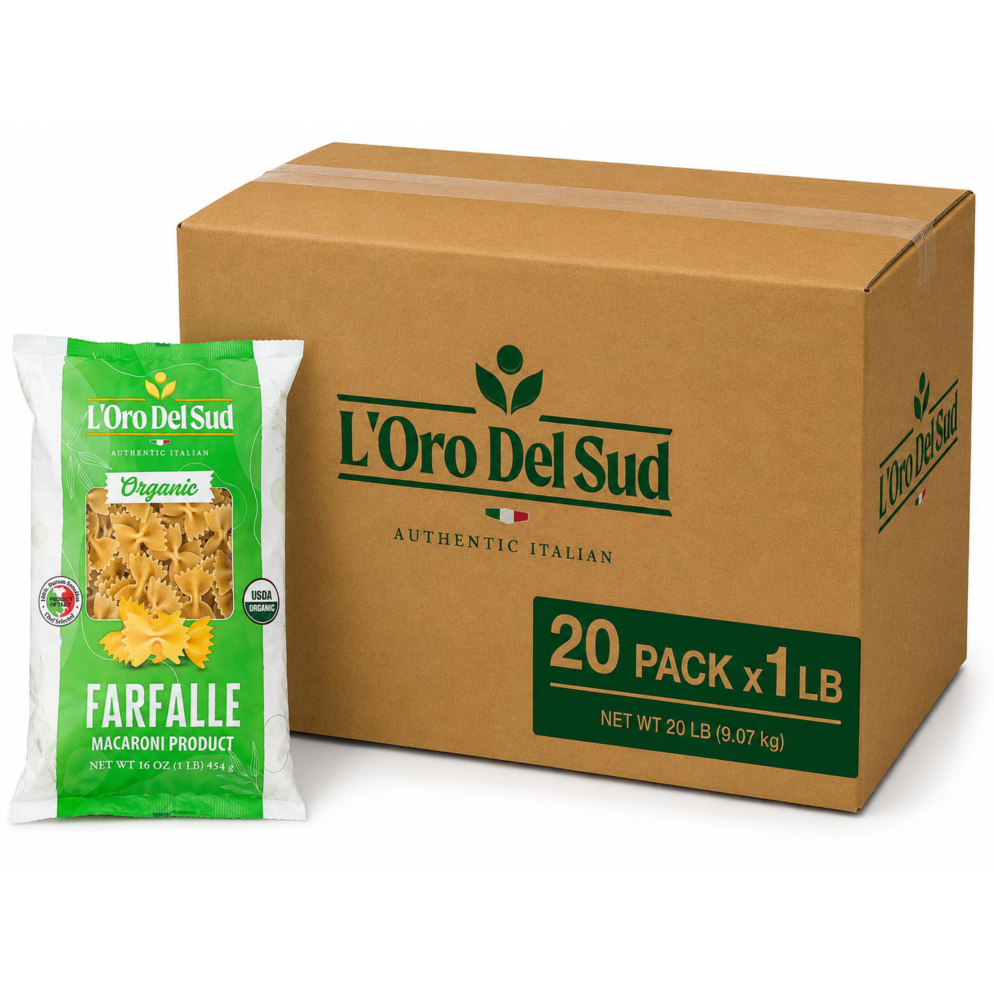 L'Oro Del Sud, Organic Farfalle Pasta, 20 Pack x 1 lb