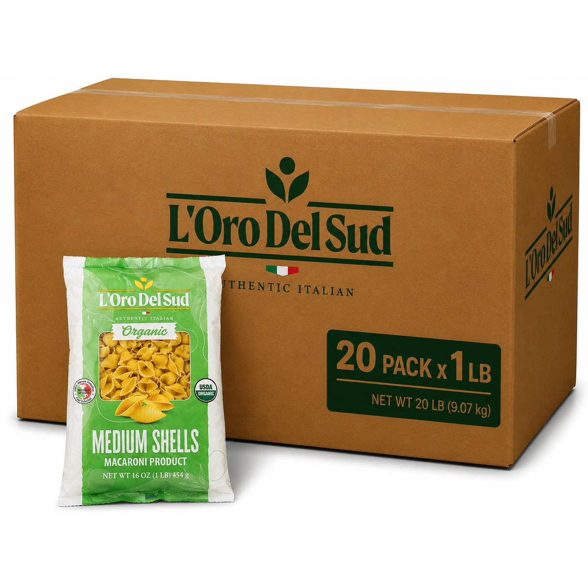 L'Oro Del Sud, Organic Medium Shells Pasta, 20 Pack x 1 lb