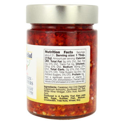 Jar of hot pepper spread with nutrition label on a white background