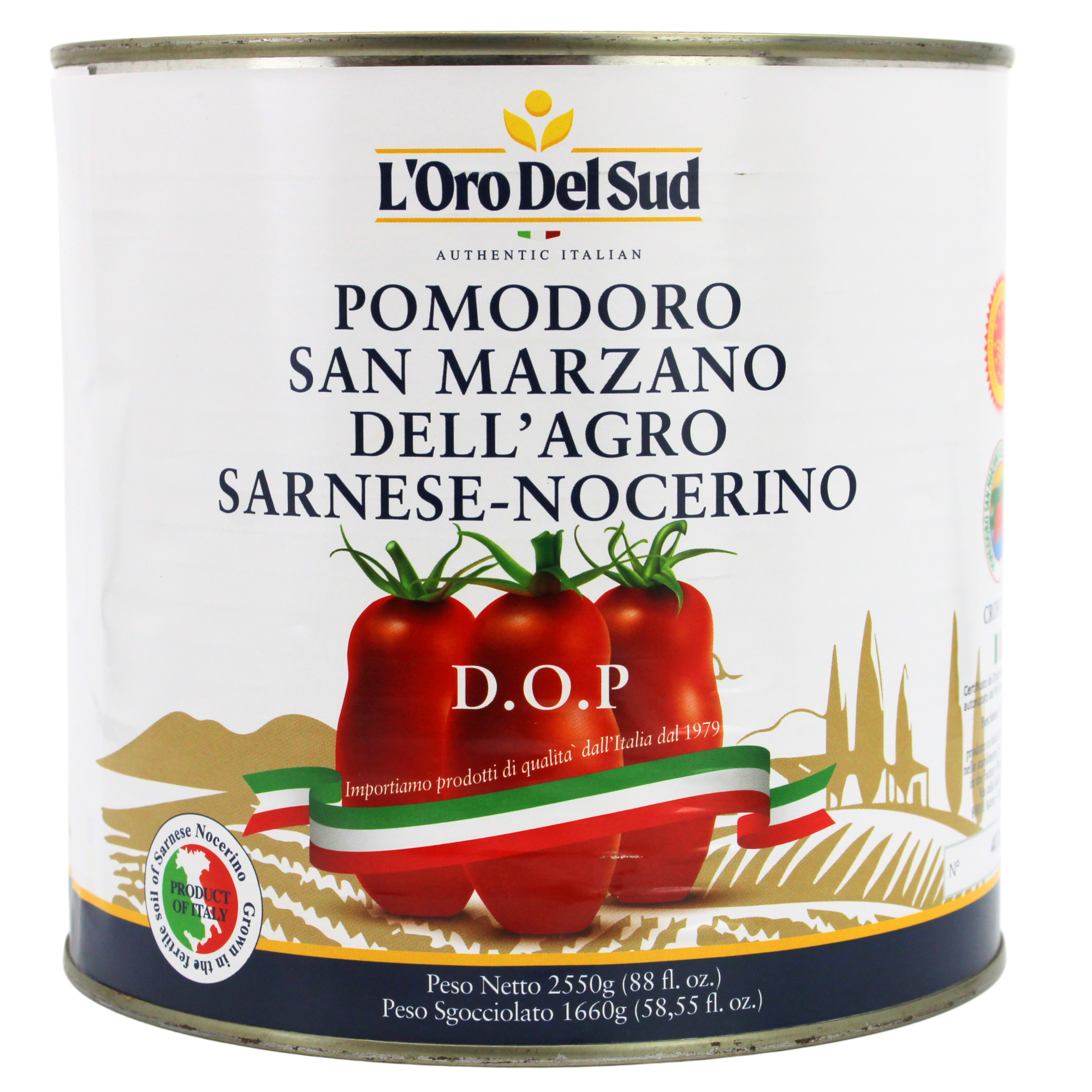 L’Oro Del Sud,  D.O.P San Marzano Tomatoes canned of Agro Sarnese-Nocerino Area, Net Wt. 2550g (88 fl. oz)