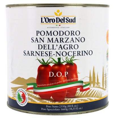 L'Oro Del Sud, D.O.P San Marzano Tomatoes canned of Agro Sarnese-Nocerino Area, Net Wt. (88 fl. oz) 2550g