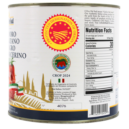 L'Oro Del Sud, D.O.P San Marzano Tomatoes canned of Agro Sarnese-Nocerino Area, Net Wt. (88 fl. oz) 2550g