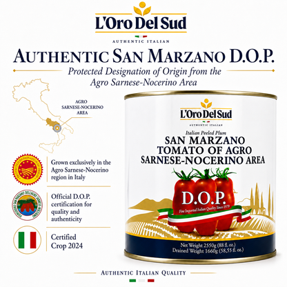 L'Oro Del Sud Pomodoro San Marzano dell’Agro Sarnese-Nocerino D.O.P. whole peeled tomatoes, 2550g can, authentic Italian product