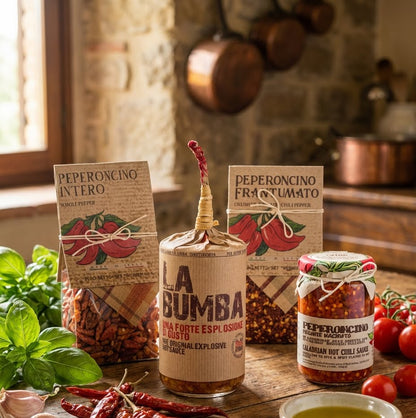 Spice containers and ingredients on a wooden surface with a rustic kitchen background