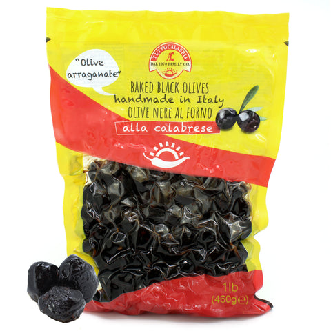 TuttoCalabria, Baked Oven Roasted Black Olives with Pits, Semi Dried Black Olives, 460 g (16.22 oz), Olives al Forno, TuttoCalabria, Handmade in Calabria, Italy, Calabrian Black Olives