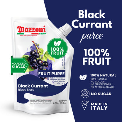 Mazzoni Black Currant Fruit Puree, 100% Fruit, No Sugar 1 kg (2.2 lb)