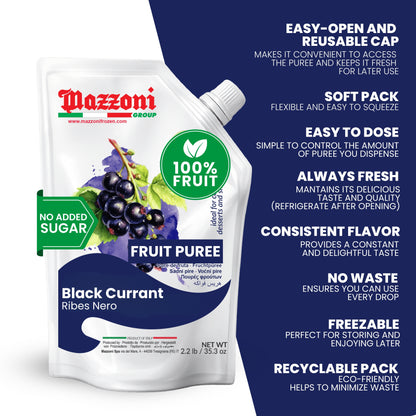 Mazzoni Black Currant Fruit Puree, 100% Fruit, No Sugar 1 kg (2.2 lb)