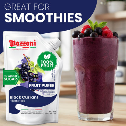 Mazzoni Black Currant Fruit Puree, 100% Fruit, No Sugar 1 kg (2.2 lb)