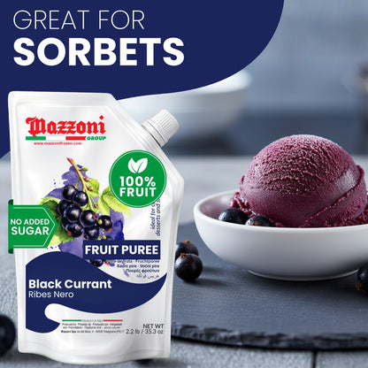 Mazzoni Black Currant Fruit Puree, 100% Fruit, No Sugar 1 kg (2.2 lb)