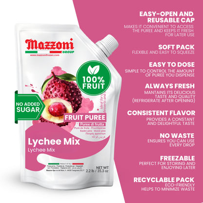 Mazzoni Lychee Fruit Puree, 100% Fruit, No Sugar Added  1 kg (2.2 lb)