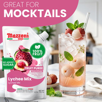Mazzoni Lychee Fruit Puree, 100% Fruit, No Sugar Added  1 kg (2.2 lb)