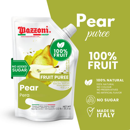 Mazzoni Pear Fruit Puree, 100% Fruit , No Sugar Added 1 kg (2.2 lb)