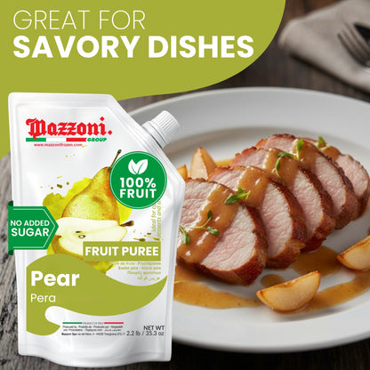 Mazzoni Pear Fruit Puree, 100% Fruit , No Sugar Added 1 kg (2.2 lb)