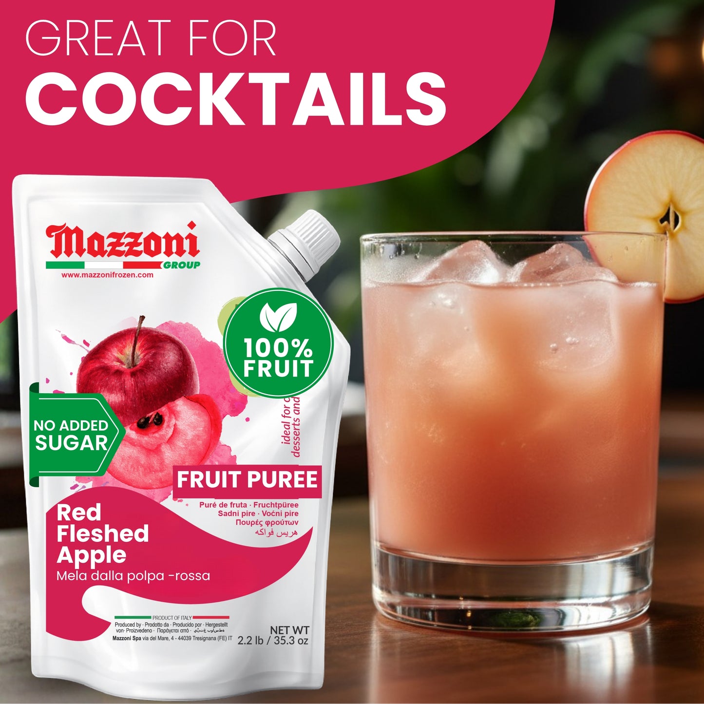 Mazzoni Red Apple Fruit Puree Red-Fleshed Blood apples, 100% Fruit, No Sugar Added Fruit 1 kg (2.2 lb)