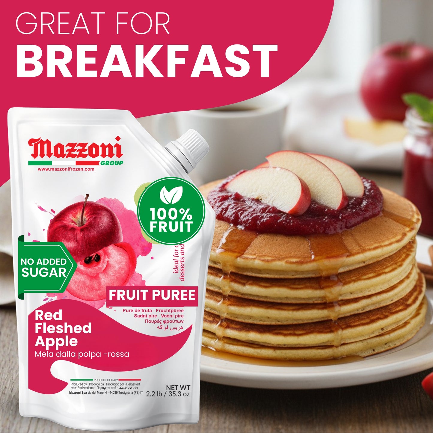 Mazzoni Red Apple Fruit Puree Red-Fleshed Blood apples, 100% Fruit, No Sugar Added Fruit 1 kg (2.2 lb)