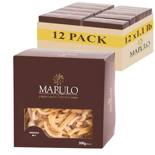 Marulo, Short Pasta Bronze Die Cut Artisan, Italian Pasta,100% Durum Semolina,Imported Italian Artisan Pasta (Casarecce, 1.1 Pound (Pack of 12)
