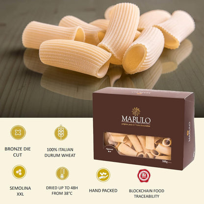 Marulo Rigatoni Pasta, Artisan Bronze Die-Cut Pasta, 12 Pack x 1.1 lb