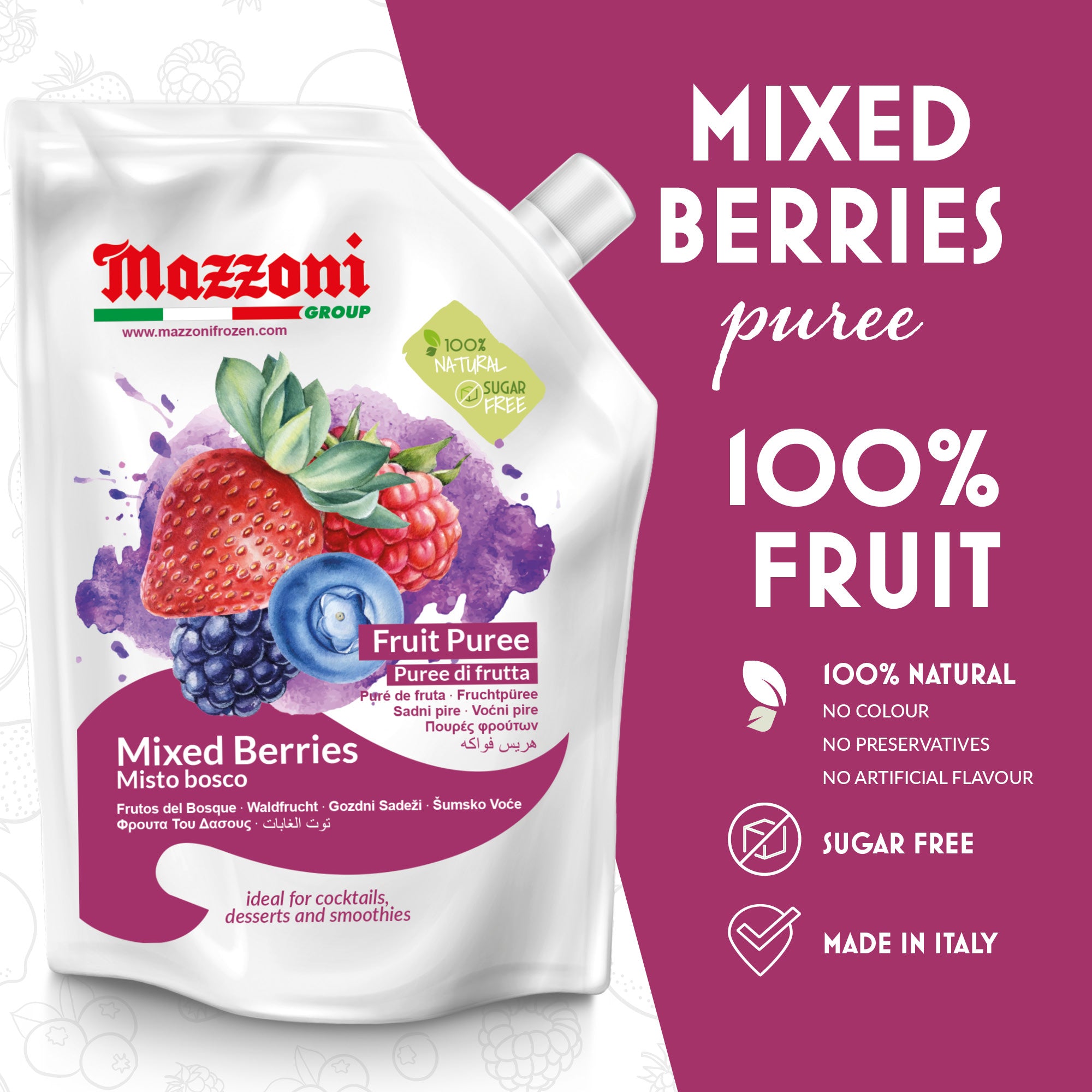 100% Pure Forest Berries: Indulge in the rich and tangy flavors of forest berries in every spoonful.