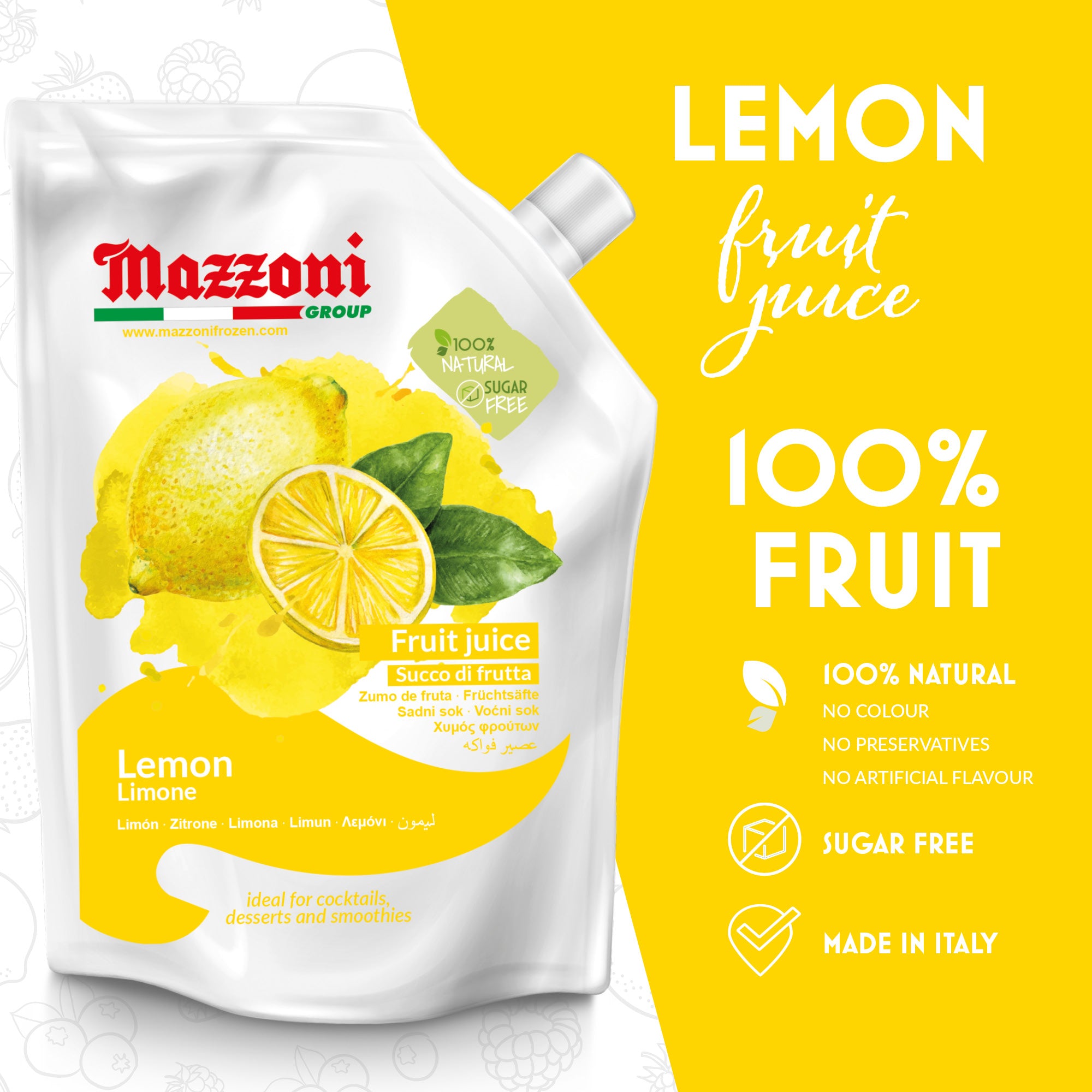 Mazzoni, Real Lemon Juice, 100% Pure Lemon, limonade mix, , Just lime Juice, No Sugar Added, Not from Concentrate, No Added Ingredients, Real Juice for Smoothies, Drinks, Cocktails, 2.2 lb. Convenient Pouch, Made in Italy
