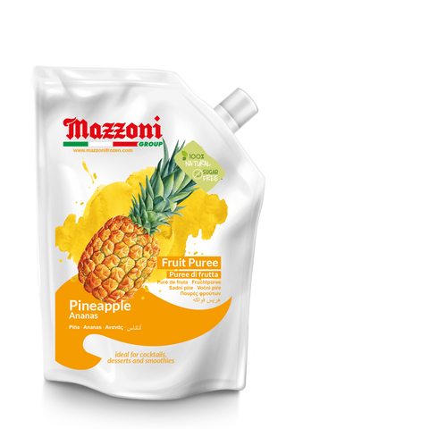 Pineapple Puree, 100% Pure Pineapple Mix, Just Fruit, No Sugar Added, Real Fruit for Smoothies, Drinks, Cocktails, Fruit Juice - 2.2 lb. Convenient Pouch, Mazzoni, Made in Italy
