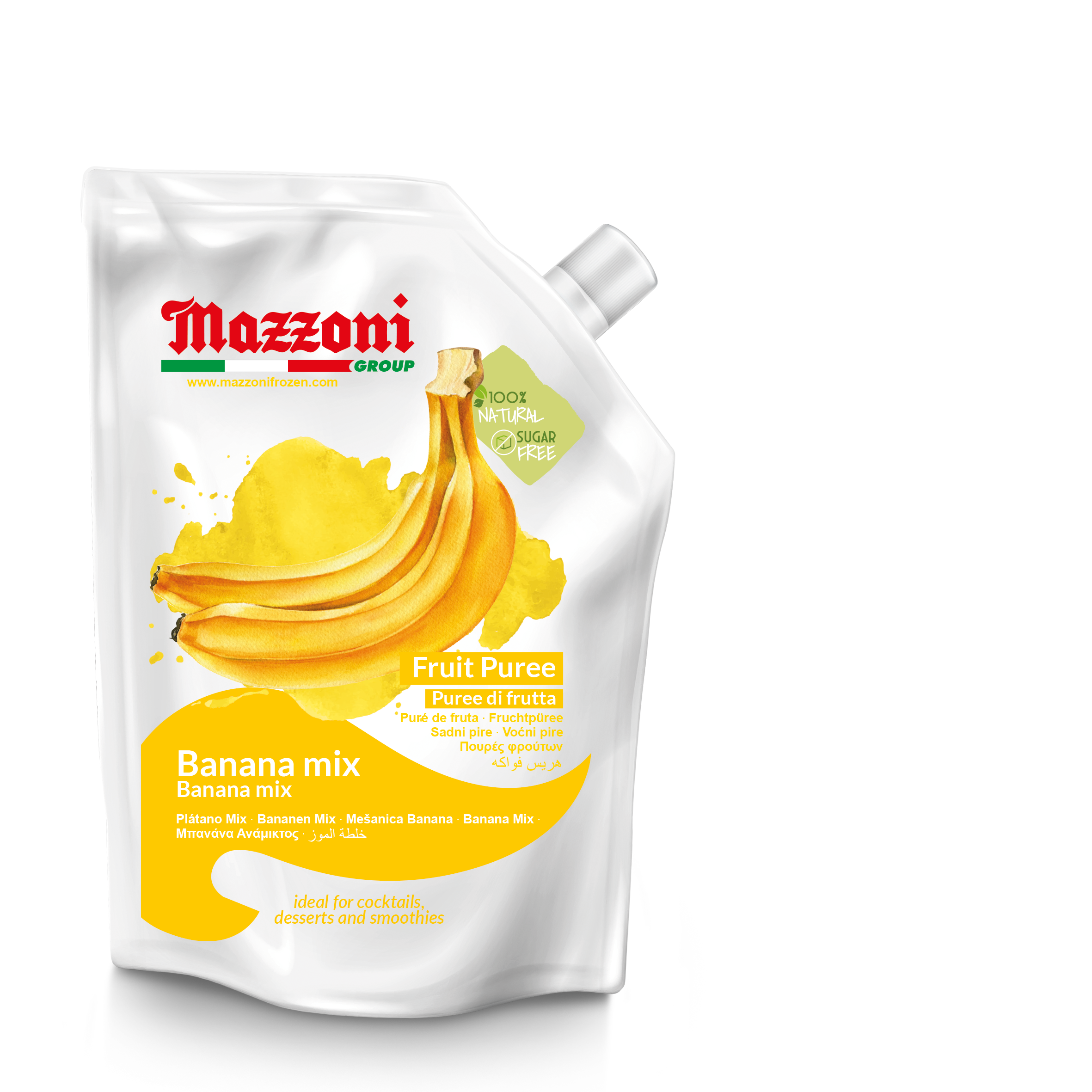 Banana Mix Puree, No Sugar Added, Real Fruit for Smoothies, Drinks, Cocktails, Fruit Juice - 2.2 lb. Convenient Pouch, Mazzoni, Made in Italy