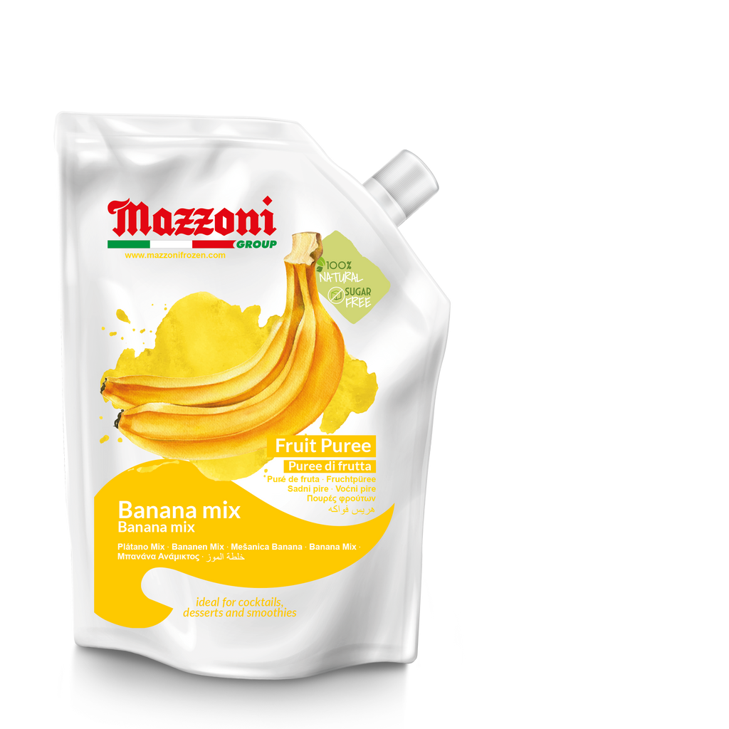 Banana Mix Puree, No Sugar Added, Real Fruit for Smoothies, Drinks, Cocktails, Fruit Juice - 2.2 lb. Convenient Pouch, Mazzoni, Made in Italy