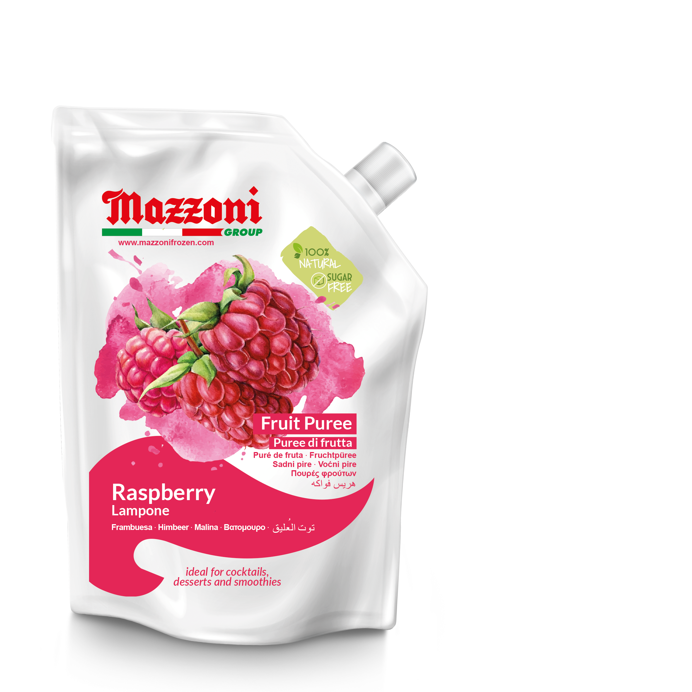 Raspberry Puree, 100% Pure Raspberries, Just Fruit, No Sugar Added, Real Fruit for, Smoothies, Drinks, Cocktails, Fruit Juice - 2.2 lb Convenient Pouch, Mazzoni, Made in Italy