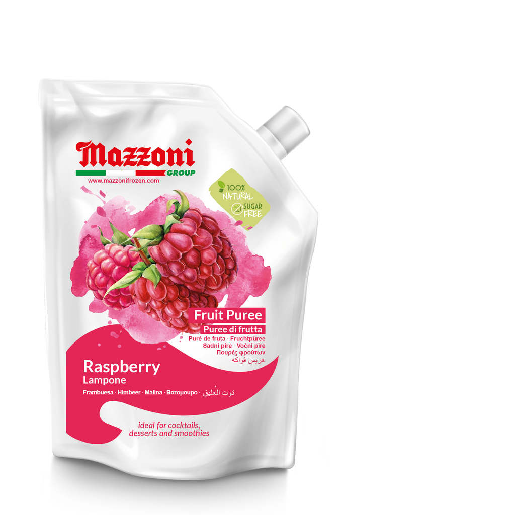 Raspberry Puree, 100% Pure Raspberries, Just Fruit, No Sugar Added, Real Fruit for, Smoothies, Drinks, Cocktails, Fruit Juice - 2.2 lb Convenient Pouch, Mazzoni, Made in Italy