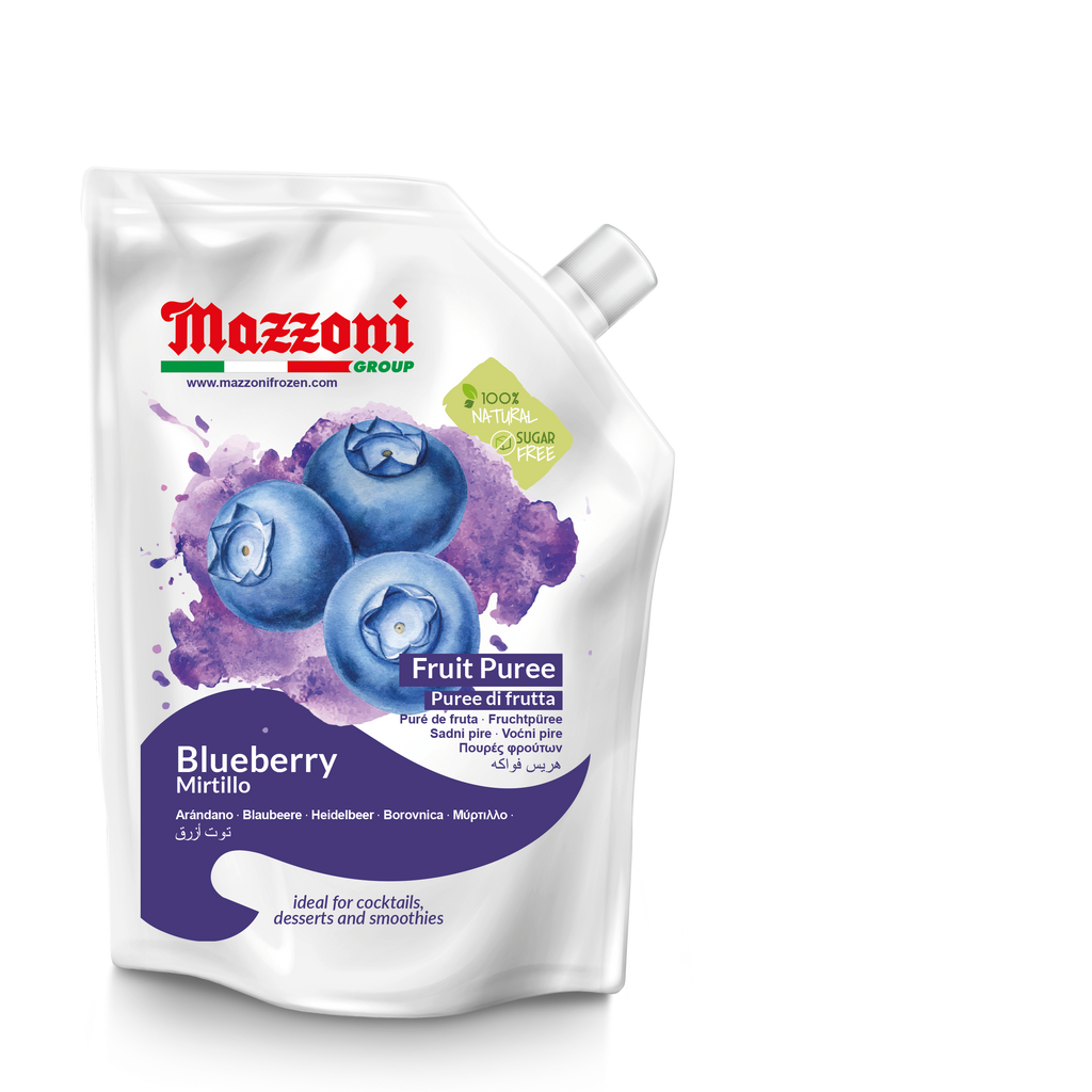 Mazzoni, Blueberry Puree, 100% Pure Blueberries, Just Fruit, No Sugar Added, Real Fruit for Smoothies, Drinks, Cocktails, Fruit Juice - 2.2 lb Convenient Pouch, Made in Italy