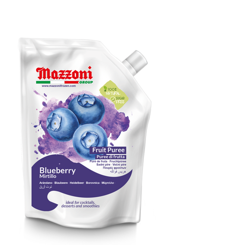 Mazzoni, Blueberry Puree, 100% Pure Blueberries, Just Fruit, No Sugar Added, Real Fruit for Smoothies, Drinks, Cocktails, Fruit Juice - 2.2 lb Convenient Pouch, Made in Italy