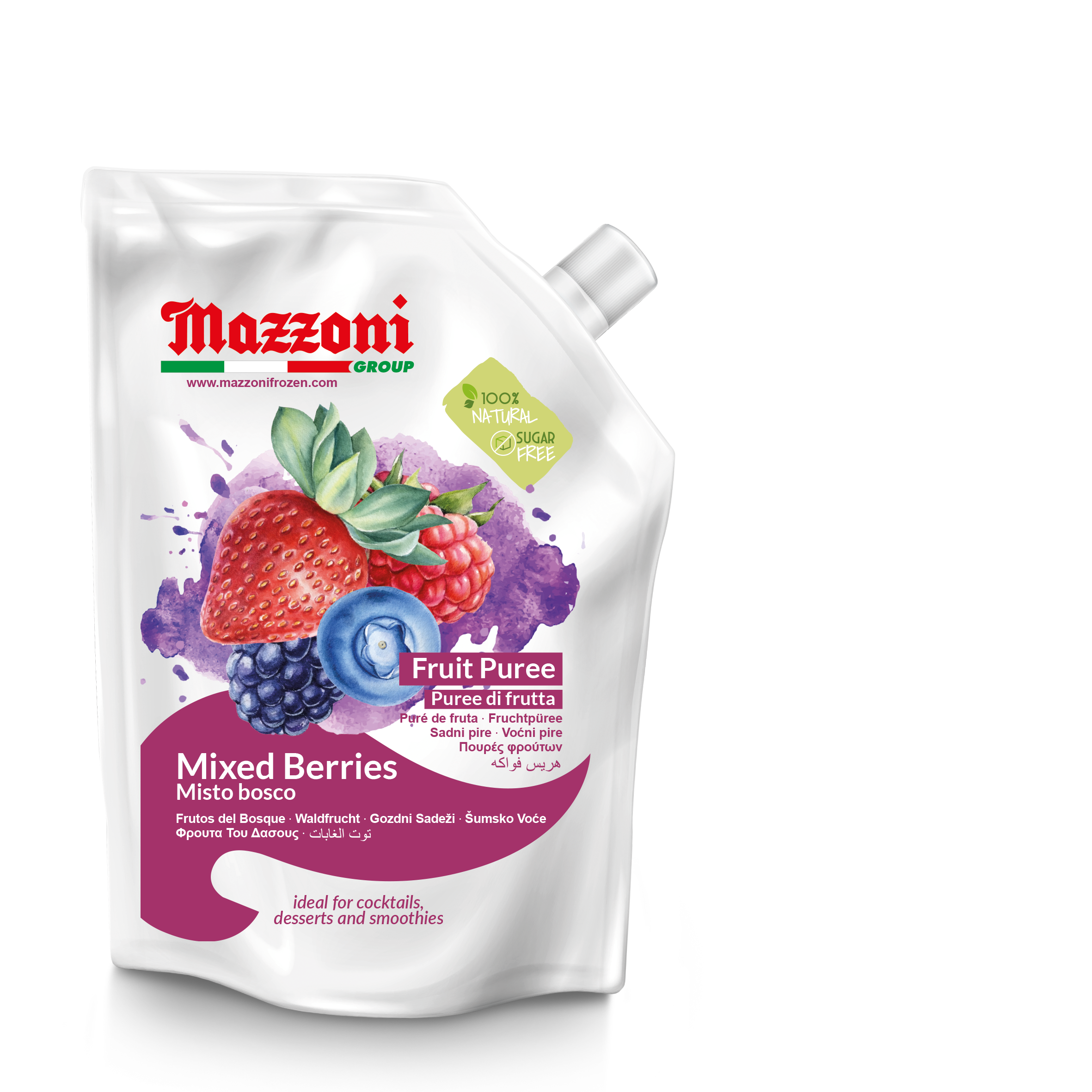  Forest Berries Puree, 100% Pure Forest Berries, Just Fruit, No Sugar Added, Real Fruit for, Smoothies, Drinks, Cocktails, Fruit Juice - 2.2 lb Convenient Pouch, Mazzoni, Made in Italy 