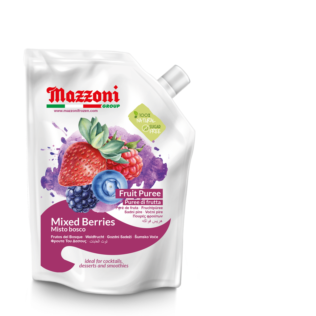  Forest Berries Puree, 100% Pure Forest Berries, Just Fruit, No Sugar Added, Real Fruit for, Smoothies, Drinks, Cocktails, Fruit Juice - 2.2 lb Convenient Pouch, Mazzoni, Made in Italy 